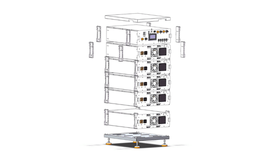 RAKOUR 51.2V 314Ah high voltage battery rack mount installation showing multiple stackable battery modules in iron frame for commercial energy storage application