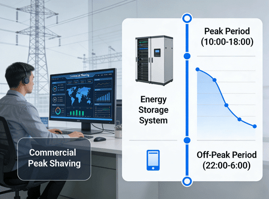 Rakour HV 314Ah high-voltage LiFePO4 battery energy storage system deployed in a commercial building for peak shaving and demand charge reduction, scalable from 16kWh to 272kWh per set