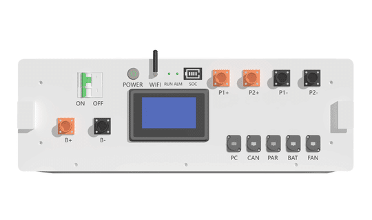 RAKOUR NSTFW-16K-HV 51.2V 314Ah high voltage battery system front view with stackable LiFePO4 modules and BCU control unit