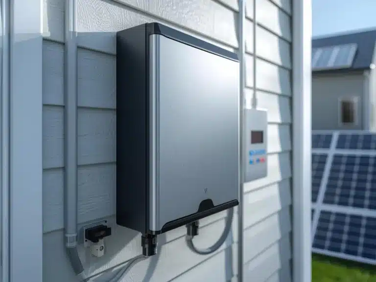 Rakour Energy | LiFePO4 Battery & Energy Storage System Manufacturer — HV & LV Series RAKOUR IP54-rated wall-mounted LiFePO4 battery providing emergency backup power for critical residential loads in garage installation
